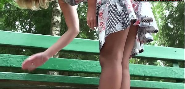  Blonde Amateur Loraine At The Park Again In Black Pantyhose Upskirt
